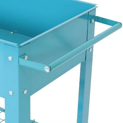 Sunnydaze Decor Sunnydaze Outdoor Galvanized Steel Raised Mobile Elevated Planter Cart with Handlebar and Wheels - 43" - Blue 7 Sunnydaze Decor Sunnydaze Outdoor Galvanized Steel Raised Mobile Elevated Planter Cart with Handlebar and Wheels - 43" - Blue - Image 5