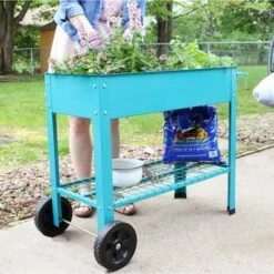 Sunnydaze Decor Sunnydaze Outdoor Galvanized Steel Raised Mobile Elevated Planter Cart with Handlebar and Wheels - 43" - Blue 16 Sunnydaze Decor Sunnydaze Outdoor Galvanized Steel Raised Mobile Elevated Planter Cart with Handlebar and Wheels - 43" - Blue -Cheap Planters Store unnamed file 380