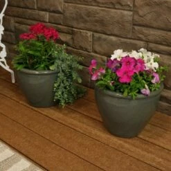 Sunnydaze Decor Sunnydaze Chalet High-Fired Glazed UV- and Frost-Resistant Outdoor/Indoor Ceramic Flower Pots with Drainage Holes - 12" Diameter - Gray - 2-Pack