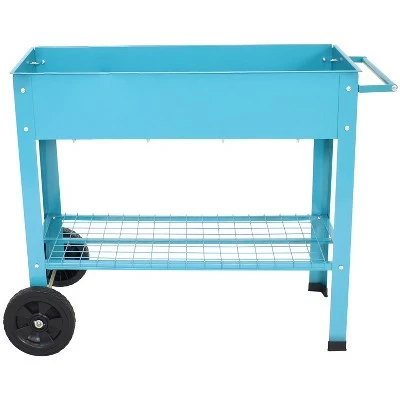 Sunnydaze Decor Sunnydaze Outdoor Galvanized Steel Raised Mobile Elevated Planter Cart with Handlebar and Wheels - 43" - Blue 10 Sunnydaze Decor Sunnydaze Outdoor Galvanized Steel Raised Mobile Elevated Planter Cart with Handlebar and Wheels - 43" - Blue - Image 8