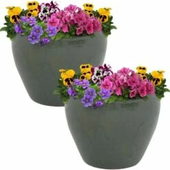 Sunnydaze Decor Sunnydaze Chalet High-Fired Glazed UV- and Frost-Resistant Outdoor/Indoor Ceramic Flower Pots with Drainage Holes - 12" Diameter - Gray - 2-Pack -Cheap Planters Store unnamed file 3810