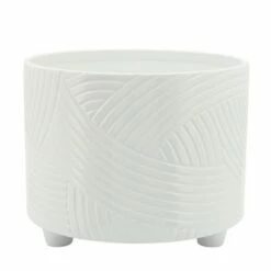 Sagebrook Home Set of 2 Swirl Ceramic Footed Planters White