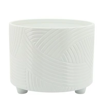 Sagebrook Home Set of 2 Swirl Ceramic Footed Planters White 2 Sagebrook Home Set of 2 Swirl Ceramic Footed Planters White