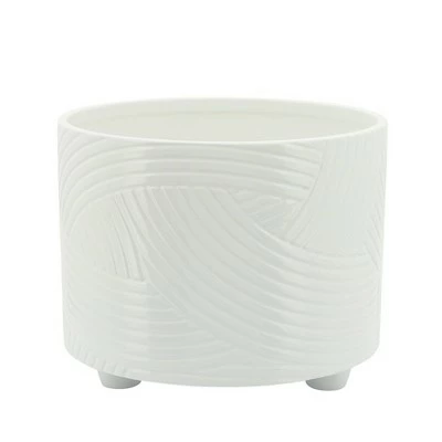 Sagebrook Home Set of 2 Swirl Ceramic Footed Planters White 3 Sagebrook Home Set of 2 Swirl Ceramic Footed Planters White - Image 2