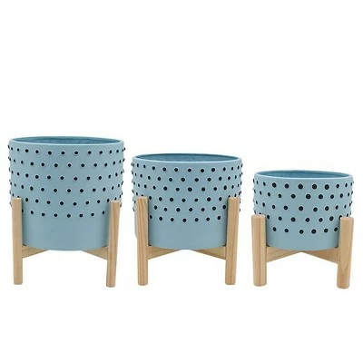 10" Dotted Planter with Wood Stand - Sagebrook Home Orange 3 10" Dotted Planter with Wood Stand - Sagebrook Home Orange - Image 2