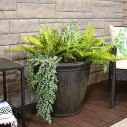 Sunnydaze Decor Sunnydaze Anjelica Polyresin Indoor/Outdoor Unbreakable Double-Walled UV-Resistant Flower Pot Planter - 24" Diameter - Sable