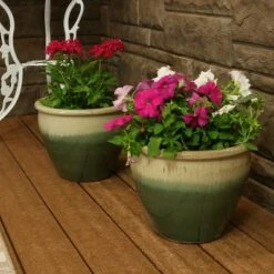 Sunnydaze Decor Sunnydaze Chalet Outdoor/Indoor High-Fired Glazed UV and Frost-Resistant Ceramic Flower Planter with Drainage Holes - 12" Diameter - Seafoam - 2-Pack