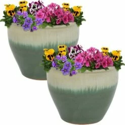 Sunnydaze Decor Sunnydaze Chalet Outdoor/Indoor High-Fired Glazed UV and Frost-Resistant Ceramic Flower Planter with Drainage Holes - 12" Diameter - Seafoam - 2-Pack -Cheap Planters Store unnamed file 3850