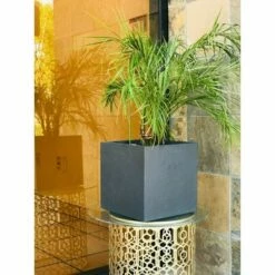 Kante Lightweight Modern Outdoor Concrete Square Planter Charcoal Black - Rosemead Home & Garden, Inc.