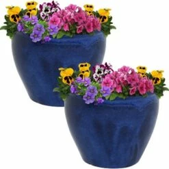 Sunnydaze Decor Sunnydaze Chalet Outdoor/Indoor High-Fired Glazed UV- and Frost-Resistant Ceramic Planters with Drainage Holes - 12" Diameter - Imperial Blue - 2-Pack -Cheap Planters Store unnamed file 3880