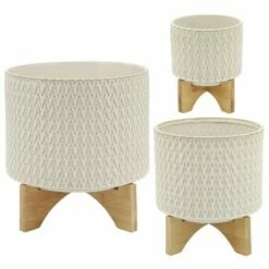 Chevron Planter with Stand - Sagebrook Home White