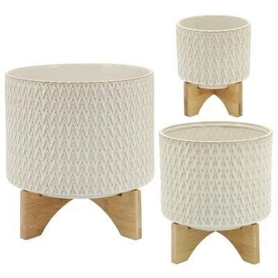 Chevron Planter with Stand - Sagebrook Home White 3 Chevron Planter with Stand - Sagebrook Home White