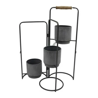 3-Tier Metal Foldable Planters - Sagebrook Home Black 4 3-Tier Metal Foldable Planters - Sagebrook Home Black - Image 2