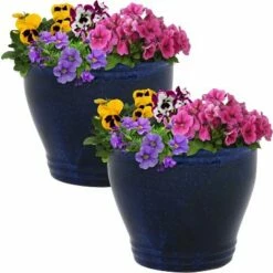 Sunnydaze Decor Sunnydaze Studio Outdoor/Indoor High-Fired Glazed UV and Frost-Resistant Ceramic Flower Pot with Holes - 11" Diameter - Imperial Blue - 2-Pack -Cheap Planters Store unnamed file 3907