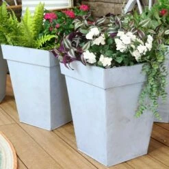 Sunnydaze Decor Sunnydaze Modern Decorative Square Indoor/Outdoor Galvanized Steel Planters for Planting Flowers, Plants, and Herbs - 13.75" Square - Mist - 2-Pack