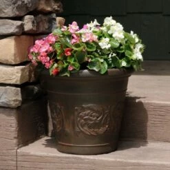 Sunnydaze Decor Sunnydaze Indoor/Outdoor Patio, Garden, or Porch Weather-Resistant Double-Walled Arabella Flower Pot Planter - 16" - Rust Finish