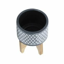 Ceramic Aztec Planter on Wooden Stand Gray - Sagebrook Home -Cheap Planters Store unnamed file 3942