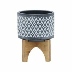 Ceramic Aztec Planter on Wooden Stand Gray - Sagebrook Home -Cheap Planters Store unnamed file 3946
