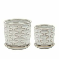 Wiggly Planter with Saucer Beige - Sagebrook Home
