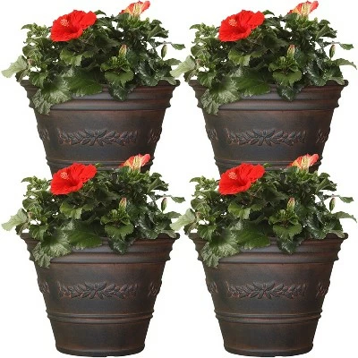 Sunnydaze Decor Sunnydaze Indoor/Outdoor Patio, Garden, or Porch Weather-Resistant Double-Walled Laurel Flower Pot Planter - 13" - Rust Finish - 4pk 5 Sunnydaze Decor Sunnydaze Indoor/Outdoor Patio, Garden, or Porch Weather-Resistant Double-Walled Laurel Flower Pot Planter - 13" - Rust Finish - 4pk - Image 3