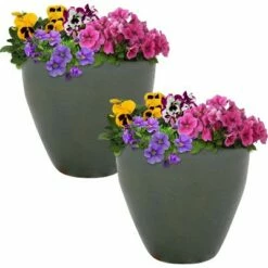 Sunnydaze Decor Sunnydaze Resort Outdoor/Indoor High-Fired Glazed UV- and Frost-Resistant Ceramic Flower Planters with Drainage Holes - 10" Diameter - Gray - 2-Pack -Cheap Planters Store unnamed file 3995