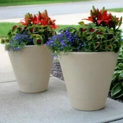 Sunnydaze Decor Sunnydaze Indoor/Outdoor Patio, Garden, or Porch Weather-Resistant Double-Walled Walter Flower Pot Planter - 16" - Antique White - 2pk