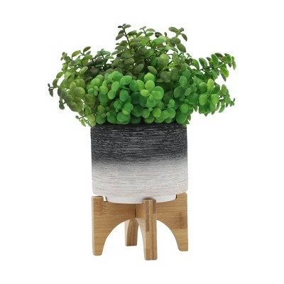 Ceramic Planter on Wooden Stand Gray to White - Sagebrook Home 4 Ceramic Planter on Wooden Stand Gray to White - Sagebrook Home - Image 2