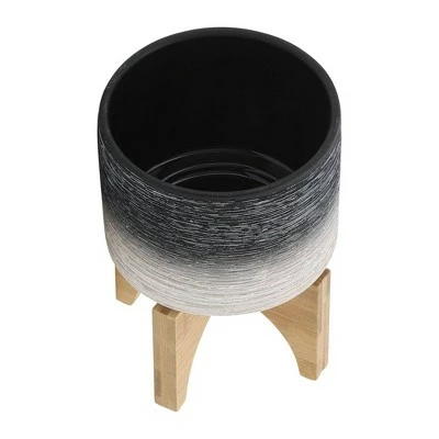 Ceramic Planter on Wooden Stand Gray to White - Sagebrook Home 5 Ceramic Planter on Wooden Stand Gray to White - Sagebrook Home - Image 3