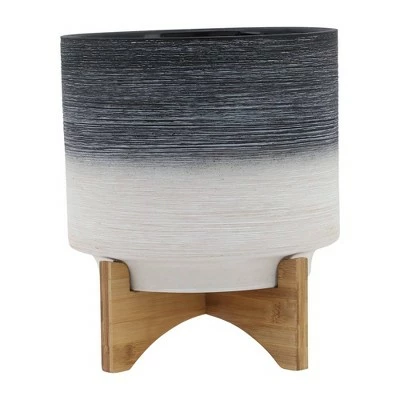 Ceramic Planter on Wooden Stand Gray to White - Sagebrook Home 11 Ceramic Planter on Wooden Stand Gray to White - Sagebrook Home - Image 9