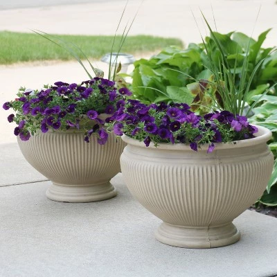 Sunnydaze Decor Sunnydaze Indoor/Outdoor Patio, Garden, or Porch Weather-Resistant Double-Walled Elizabeth Ribbed Urn Flower Pot Planter - 16" - Beige - 2pk 2 Sunnydaze Decor Sunnydaze Indoor/Outdoor Patio, Garden, or Porch Weather-Resistant Double-Walled Elizabeth Ribbed Urn Flower Pot Planter - 16" - Beige - 2pk