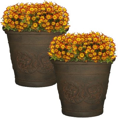 Sunnydaze Decor Sunnydaze Indoor/Outdoor Patio, Garden, or Porch Weather-Resistant Double-Walled Arabella Flower Pot Planter - 20" - Sable Finish - 2pk 4 Sunnydaze Decor Sunnydaze Indoor/Outdoor Patio, Garden, or Porch Weather-Resistant Double-Walled Arabella Flower Pot Planter - 20" - Sable Finish - 2pk - Image 3