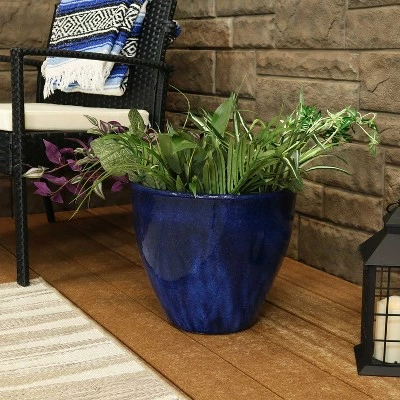 Sunnydaze Decor Sunnydaze Resort Outdoor/Indoor High-Fired Glazed UV and Frost-Resistant Ceramic Flower Pot Planter with Drainage Holes - 13" Diameter - Imperial Blue 3 Sunnydaze Decor Sunnydaze Resort Outdoor/Indoor High-Fired Glazed UV and Frost-Resistant Ceramic Flower Pot Planter with Drainage Holes - 13" Diameter - Imperial Blue