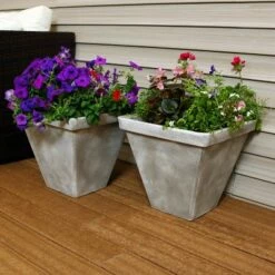 16" Polyresin Hamilton Planter - 4 pk - Gray - Sunnydaze Decor