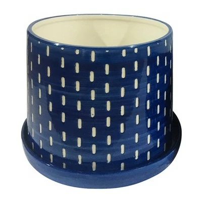 Sagebrook Home Set of 2 Mesh Lines Ceramic Planters with Saucers Aqua 3 Sagebrook Home Set of 2 Mesh Lines Ceramic Planters with Saucers Aqua