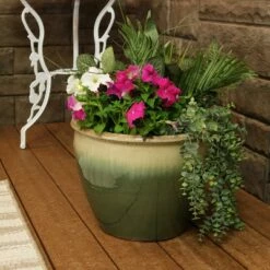 Sunnydaze Decor Sunnydaze Chalet Outdoor/Indoor High-Fired Glazed UV- and Frost-Resistant Ceramic Flower Pot Planter with Drainage Holes - 15" Diameter - Seafoam