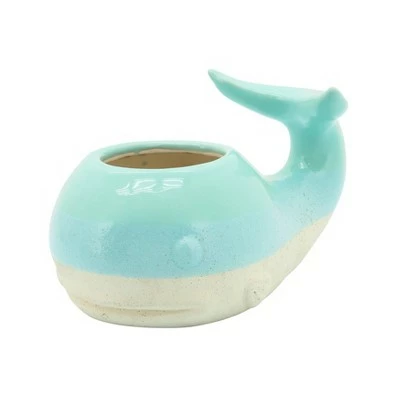 5" Ceramic Whale Planter - Sagebrook Home Green 9 5" Ceramic Whale Planter - Sagebrook Home Green - Image 7