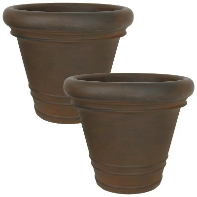 Sunnydaze Decor Sunnydaze Indoor/Outdoor Patio, Garden, or Porch Weather-Resistant Double-Walled Crozier Flower Pot Planter - 16" - Rust Finish - 2pk 4 Sunnydaze Decor Sunnydaze Indoor/Outdoor Patio, Garden, or Porch Weather-Resistant Double-Walled Crozier Flower Pot Planter - 16" - Rust Finish - 2pk - Image 2
