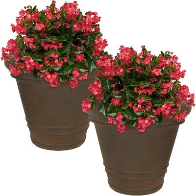 Sunnydaze Decor Sunnydaze Indoor/Outdoor Patio, Garden, or Porch Weather-Resistant Double-Walled Crozier Flower Pot Planter - 16" - Rust Finish - 2pk 5 Sunnydaze Decor Sunnydaze Indoor/Outdoor Patio, Garden, or Porch Weather-Resistant Double-Walled Crozier Flower Pot Planter - 16" - Rust Finish - 2pk - Image 3