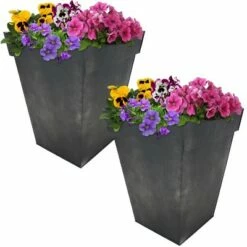 Sunnydaze Decor Sunnydaze Modern Decorative Indoor/Outdoor Galvanized Steel Planters for Planting Flowers, Plants, and Herbs - 13.75" Square - Charcoal - 2-Pack -Cheap Planters Store unnamed file 4158