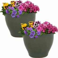 Sunnydaze Decor Sunnydaze Studio Outdoor/Indoor High-Fired Glazed UV- and Frost-Resistant Ceramic Flower Pot Planter with Drainage Holes - 9" Diameter - Gray - 2-Pack -Cheap Planters Store unnamed file 4171