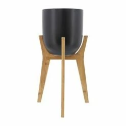 Sagebrook Home 19" Ceramic Planter with Wooden Stand Black