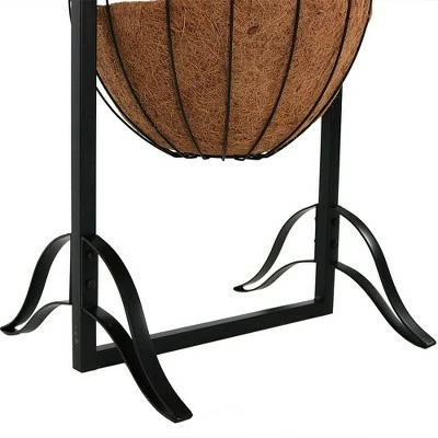 Sunnydaze Decor Sunnydaze Indoor/Outdoor Iron Construction Decorative Welcome Sign and Coco Grass Liner Hanging Basket Planter Stand - 48" H - Black 5 Sunnydaze Decor Sunnydaze Indoor/Outdoor Iron Construction Decorative Welcome Sign and Coco Grass Liner Hanging Basket Planter Stand - 48" H - Black - Image 3