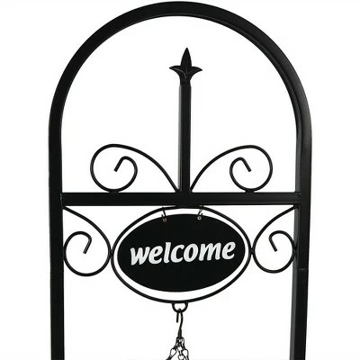 Sunnydaze Decor Sunnydaze Indoor/Outdoor Iron Construction Decorative Welcome Sign and Coco Grass Liner Hanging Basket Planter Stand - 48" H - Black 6 Sunnydaze Decor Sunnydaze Indoor/Outdoor Iron Construction Decorative Welcome Sign and Coco Grass Liner Hanging Basket Planter Stand - 48" H - Black - Image 4