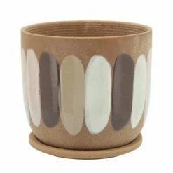 Sagebrook Home Stripes Ceramic Planter with Saucer Tan -Cheap Planters Store unnamed file 4182