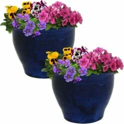 Sunnydaze Decor Sunnydaze Studio Outdoor/Indoor High-Fired Glazed UV- and Frost-Resistant Ceramic Planters with Drainage Holes - 9" Diameter - Imperial Blue - 2-Pack -Cheap Planters Store unnamed file 4205