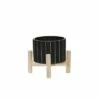 Ceramic Fluted Planter with Wood Stand Black - Sagebrook Home
