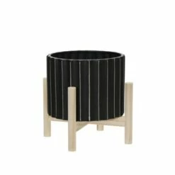 Ceramic Fluted Planter with Wood Stand Black - Sagebrook Home -Cheap Planters Store unnamed file 4209