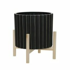 Ceramic Fluted Planter with Wood Stand Black - Sagebrook Home -Cheap Planters Store unnamed file 4210