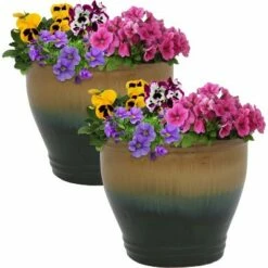 Sunnydaze Decor Sunnydaze Studio Outdoor/Indoor UV- and Frost-Resistant Ceramic Planter with Drainage Holes - 11" Diameter - Forest Lake Green - 2-Pack -Cheap Planters Store unnamed file 4218