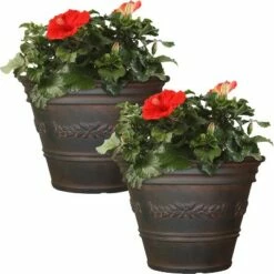 Sunnydaze Decor Sunnydaze Indoor/Outdoor Patio, Garden, or Porch Weather-Resistant Double-Walled Laurel Flower Pot Planter - 13" - Rust Finish - 2pk -Cheap Planters Store unnamed file 4241